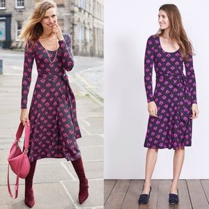 Boden Purple Silvia Leaf Print Jersey Faux Wrap Dress Size 6